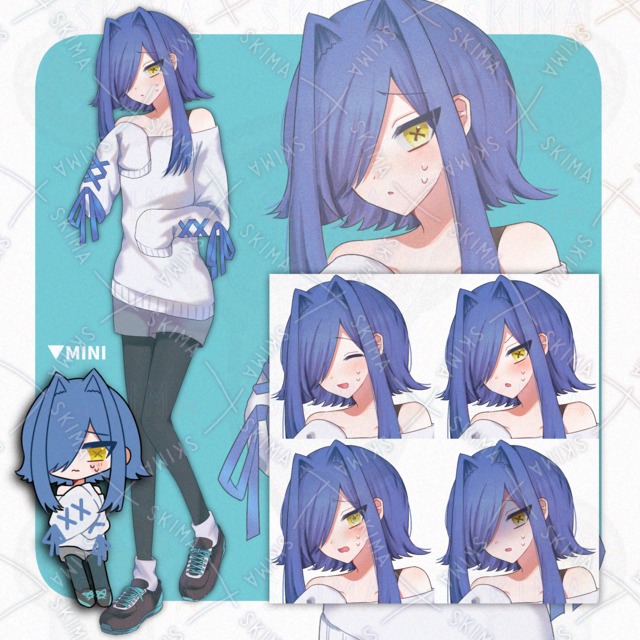 青髪の男【表情５種+ミニキャラ】