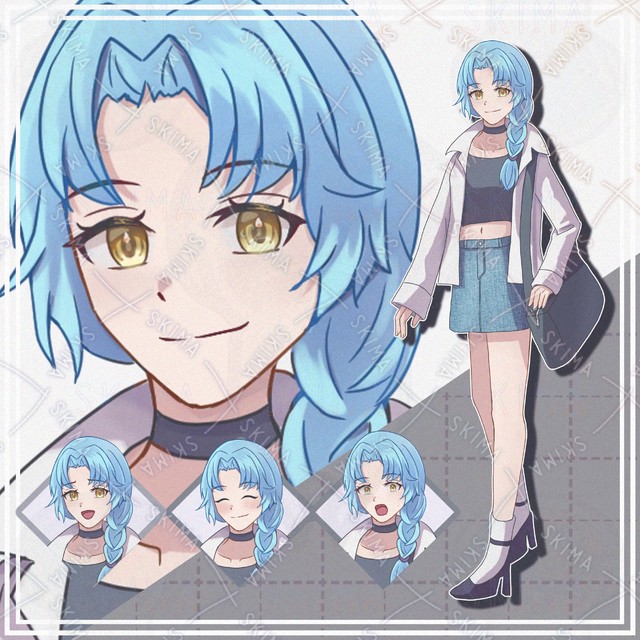 【表情10種】青髪の私服女性【立ち絵】