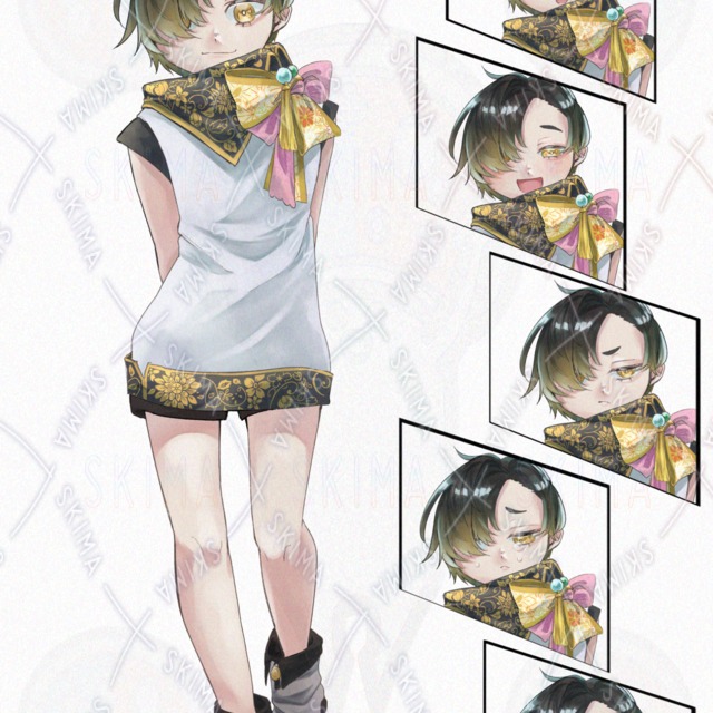 【キャラクター立ち絵】和柄　リボン　表情差分あり