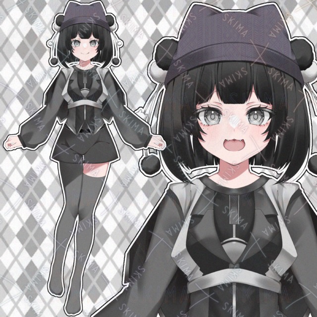 IRIAM対応 モノクロ 白黒 女の子 猫耳