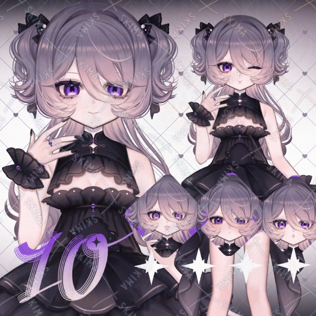 ✨1/3までSALE【表情10種　黒フリルの女の子】