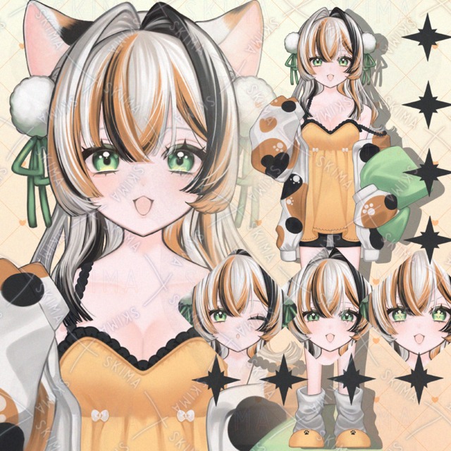 ✨【表情９種＋耳しっぽ差分　三毛猫の女の子】