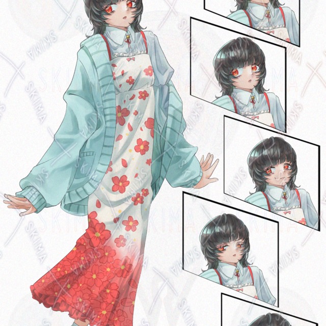 【キャラクター立ち絵】花柄ワンピース　表情差分あり