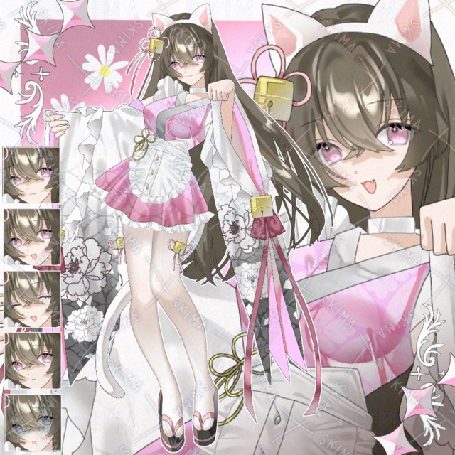 猫耳和服メイドの女の子(表情5種)