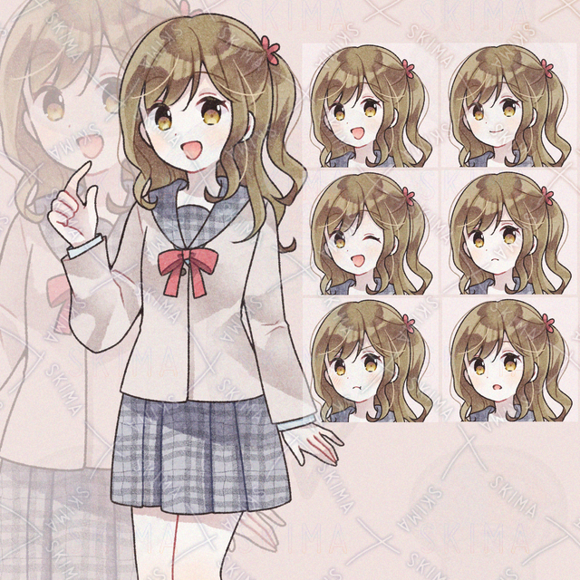 制服&times;ゆるかわ女子【立ち絵/腿上/商用利用可】/ 表情全6種 春