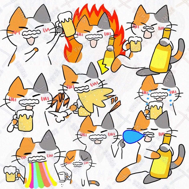 酔っ払い三毛猫の今日も飲むぜ(ぐびぐび10種類)
