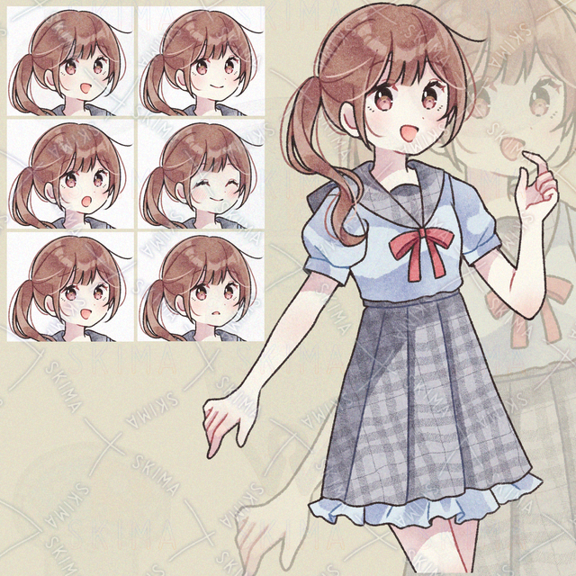制服&times;ゆるかわ女子【立ち絵/腿上/商用利用可】/ 表情全6種 夏