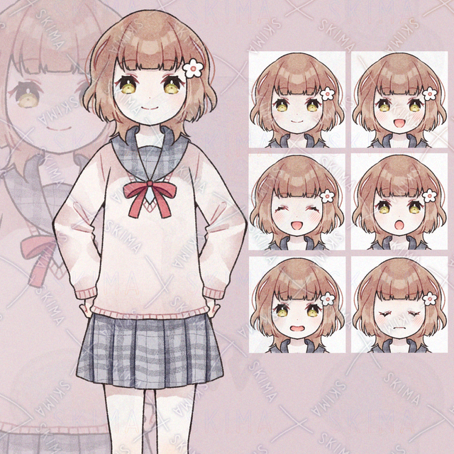 制服&times;ゆるかわ女子【立ち絵/腿上/商用利用可】/ 表情全6種 秋