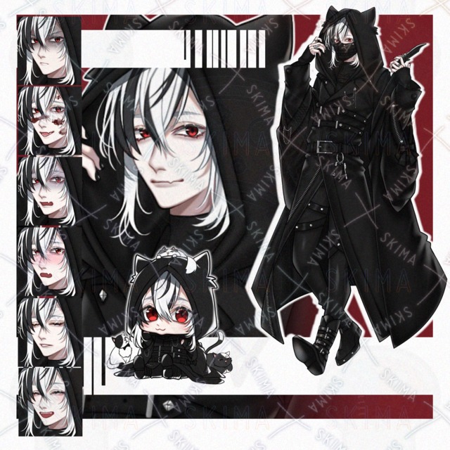 【立ち絵】+SDｷｬﾗ/黒&times;白髪男の子【表情7種】