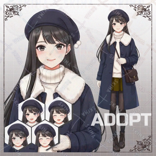 コートを着た女性【表情4種類】