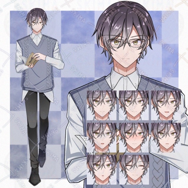 表情差分8枚＋眼鏡（取り外し可）　男性キャラ　立ち絵