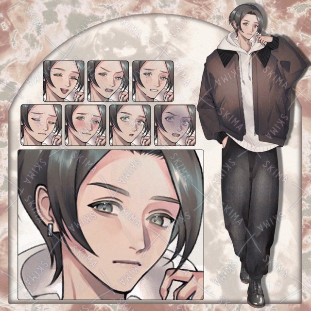 【表情差分8種】黒髪の青年