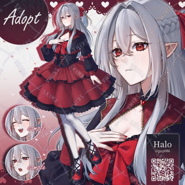 【Adopt立ち絵】銀髪ロング&times;ゴスロリ少女　ダーク系【表情差分10種】