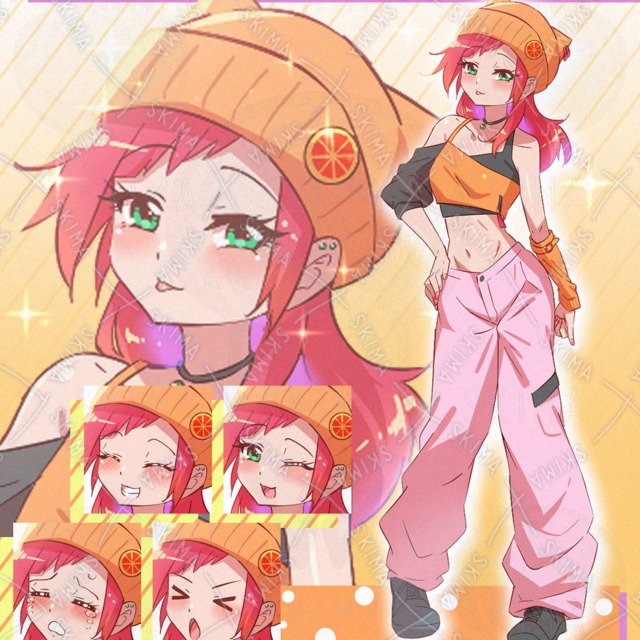 ストリート系の赤髪女子【表情5種】