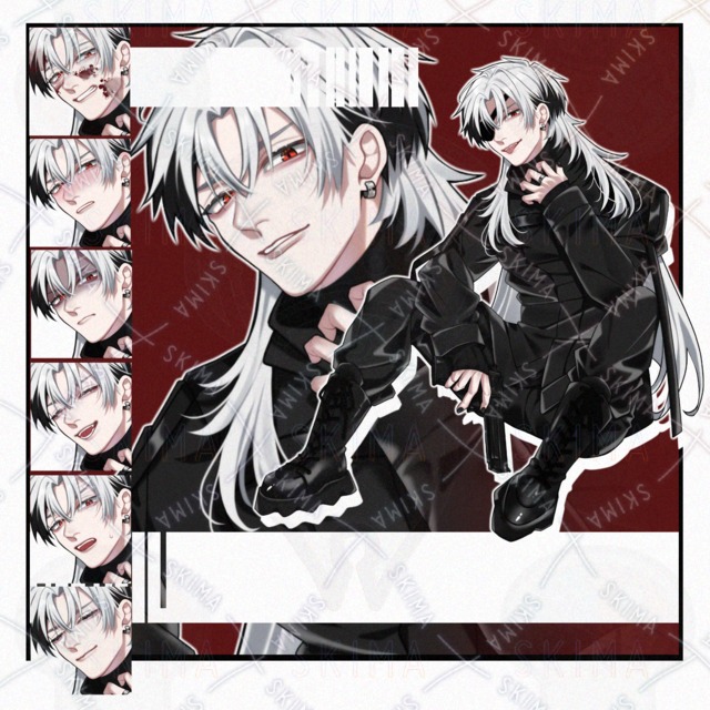 【立ち絵】銃/白髪&times;黒/男性キャラ【表情8種】