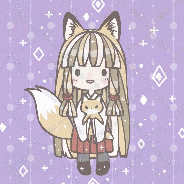 キツネの女の子とぬいぐるみ