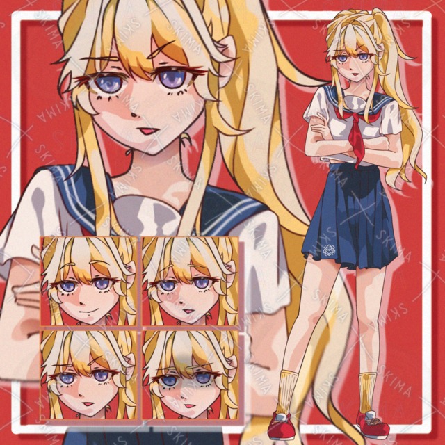 セーラー服の金髪少女【表情4種】