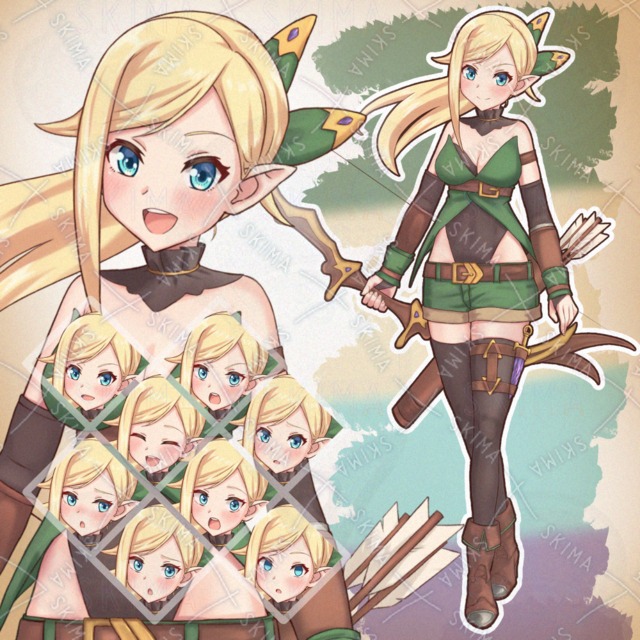 弓使いエルフ【表情10種】