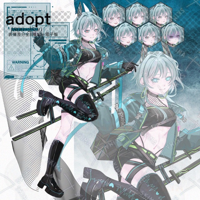 サイバーな女の子[表情差分8種➕電子板］