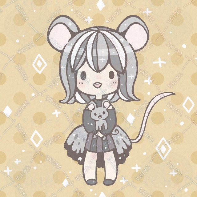 ネズミの女の子とぬいぐるみ