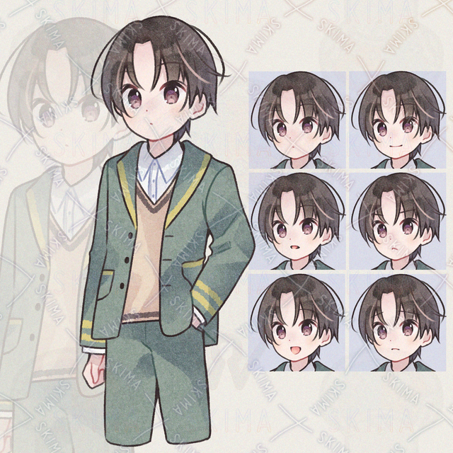 制服&times;ゆるかわ男子【立ち絵/腿上/商用利用可】/ 表情全6種 A