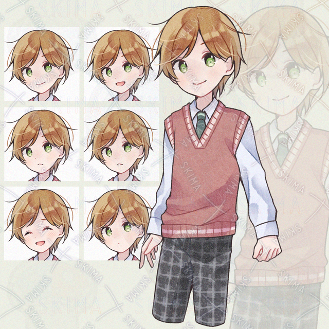 制服&times;ゆるかわ男子【立ち絵/腿上/商用利用可】/ 表情全6種 B