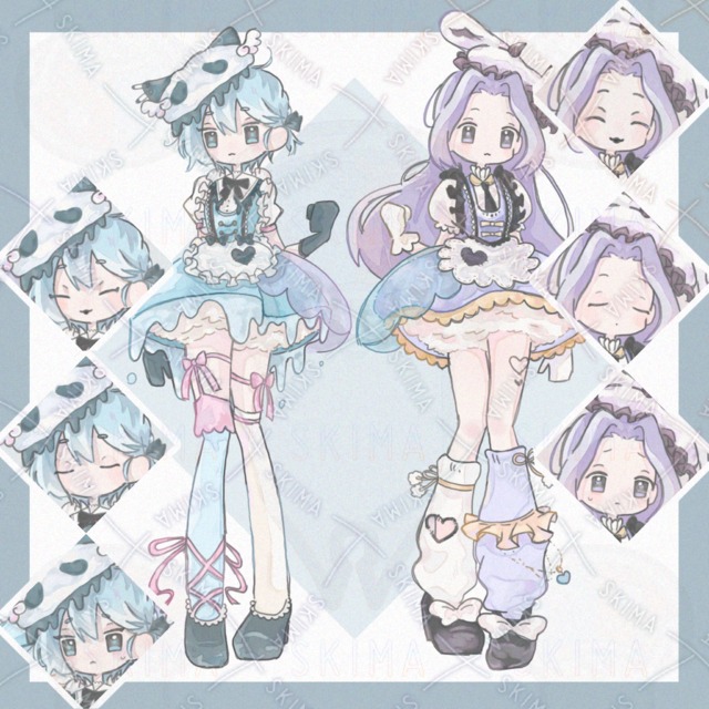 【表情差分4種】ゆめかわ女の子キャラ二人セット【バラ売りも可】