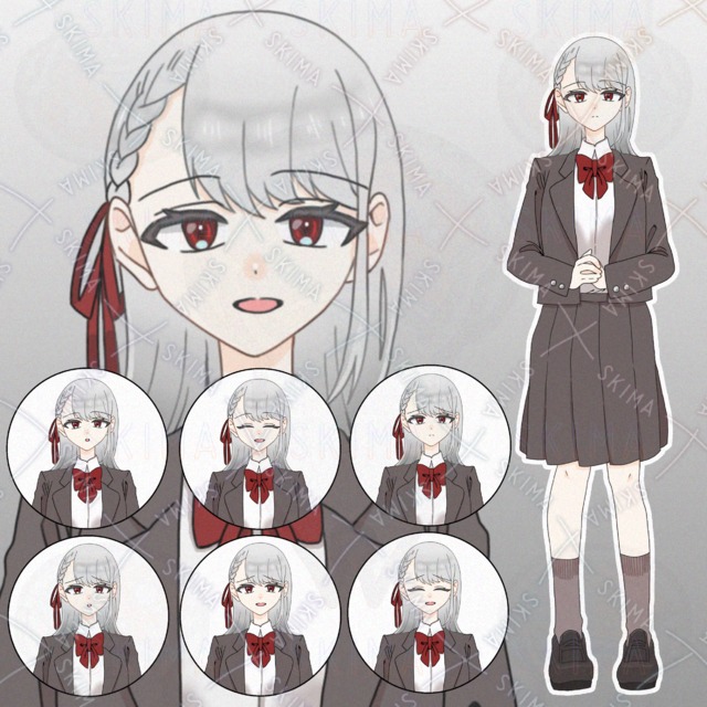 銀髪の女学生【表情8種】