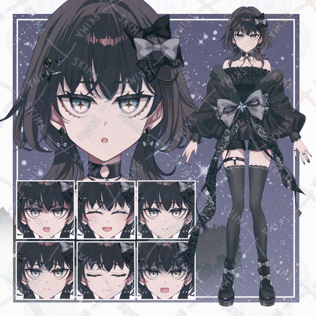 【表情７種】黒髪の女の子