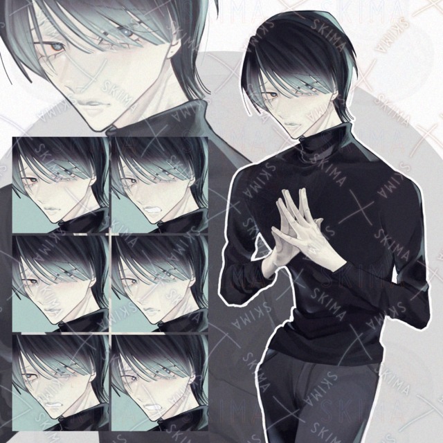 【表情差分6種】困り眉の細身な成人済み男性