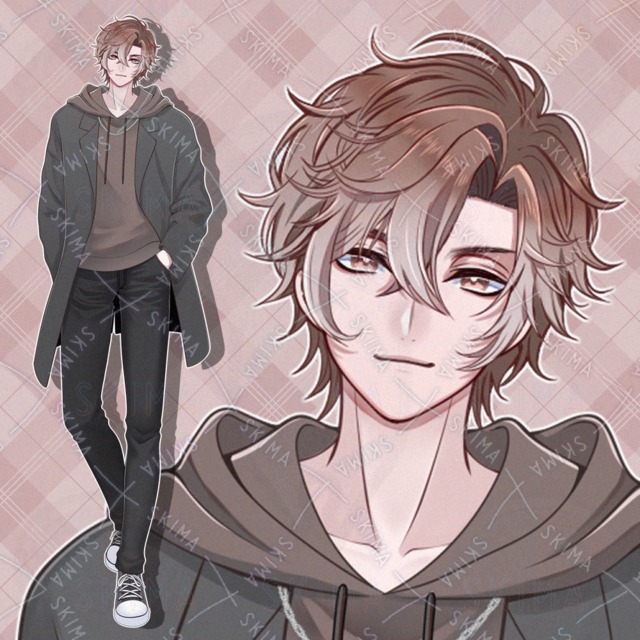 【表情6種】茶髪パーカーコート男子