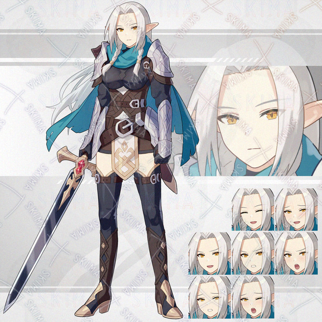 エルフ 白髪 長剣 (表情8種)