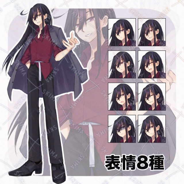 【表情8種】黒髪長髪の男性