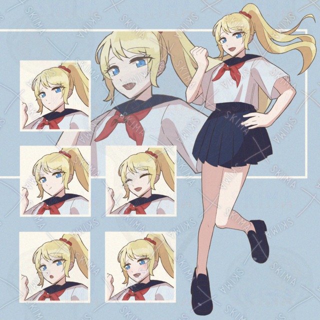 【表情5種】セーラー服/金髪/ポニーテール/女の子