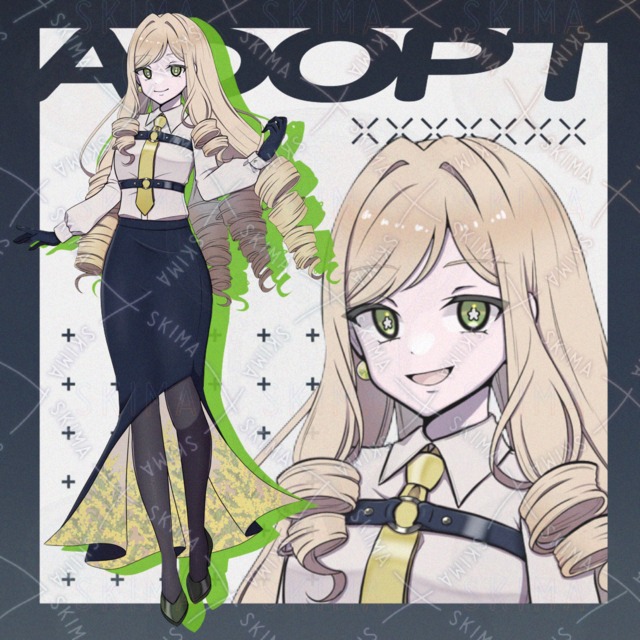 ミモザ柄/スーツ/金髪縦ロール/ハーネスベルト【表情10種類】