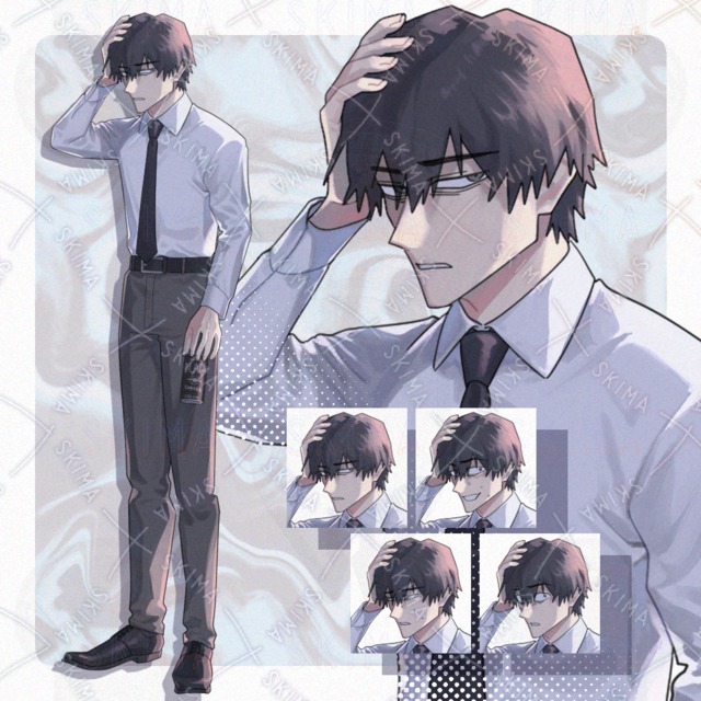 目つきの悪い男性の立ち絵　表情4種