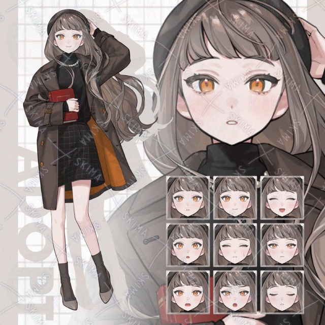 茶色コートの少女【表情９種】