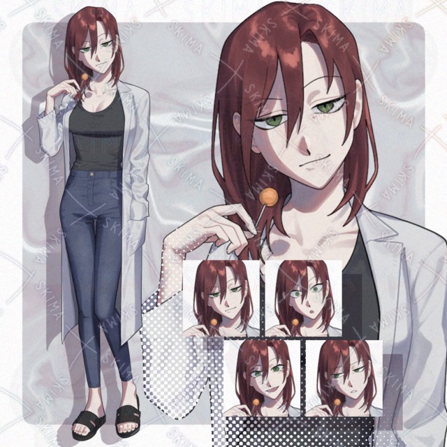 白衣の女性　表情4種