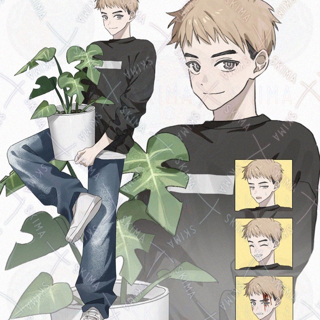 【Adopt】植物を持った青年【表情差分4種】