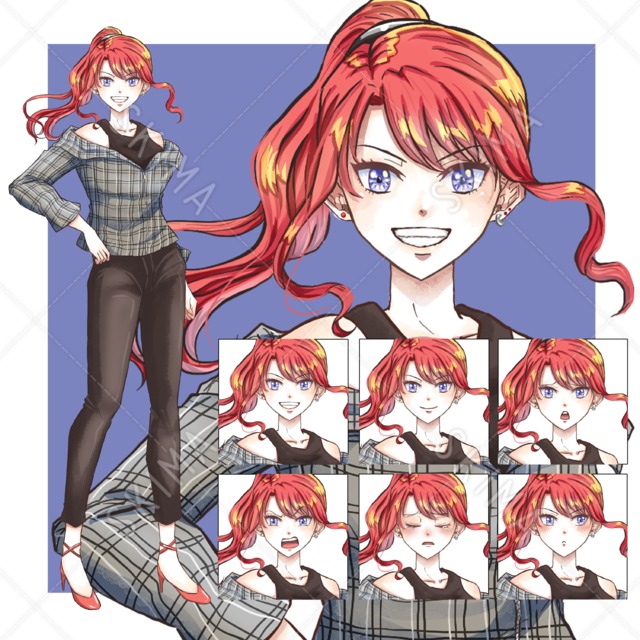 気の強そうな女性【表情6種】