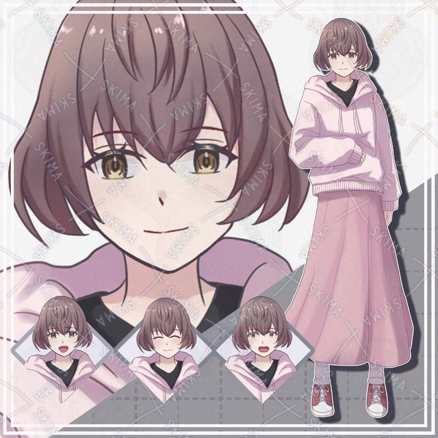 【表情10種】ピンクのパーカー女子【立ち絵】