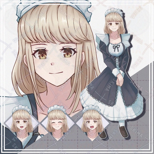 【表情10種】メイド服の金髪女性【立ち絵】