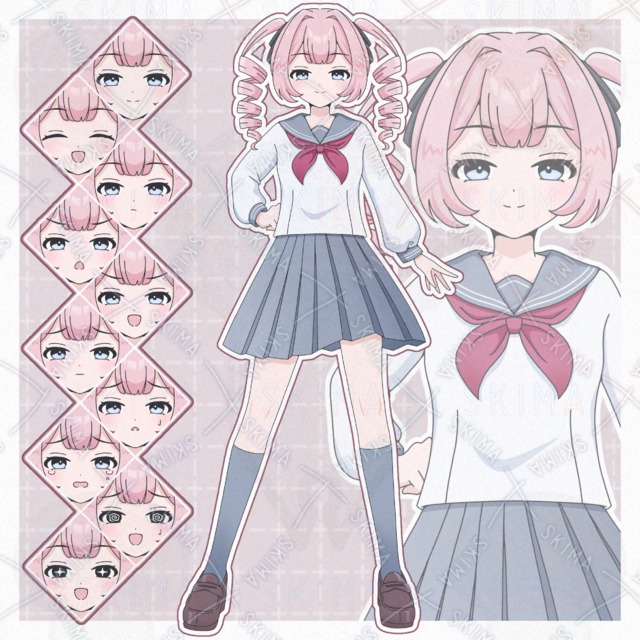 縦ロールツインテールの女子高生(表情10種)