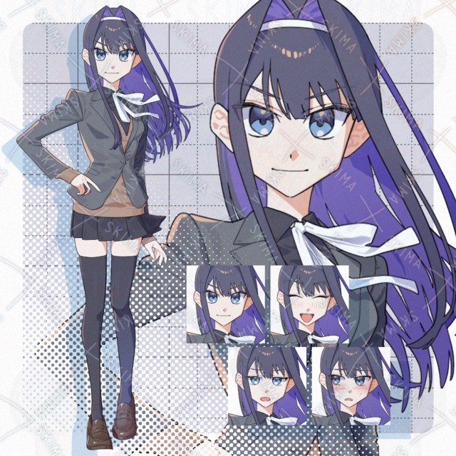 黒髪の女子高生のイラスト　表情4種