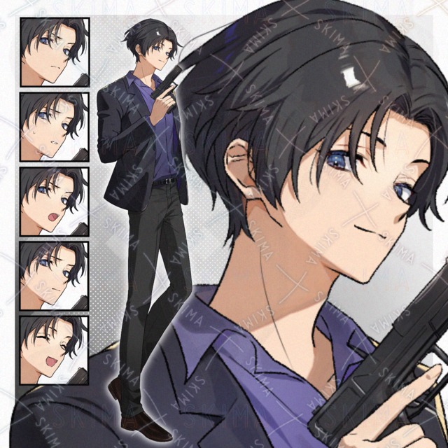 銃を構えた男性【表情差分5種 計6枚】