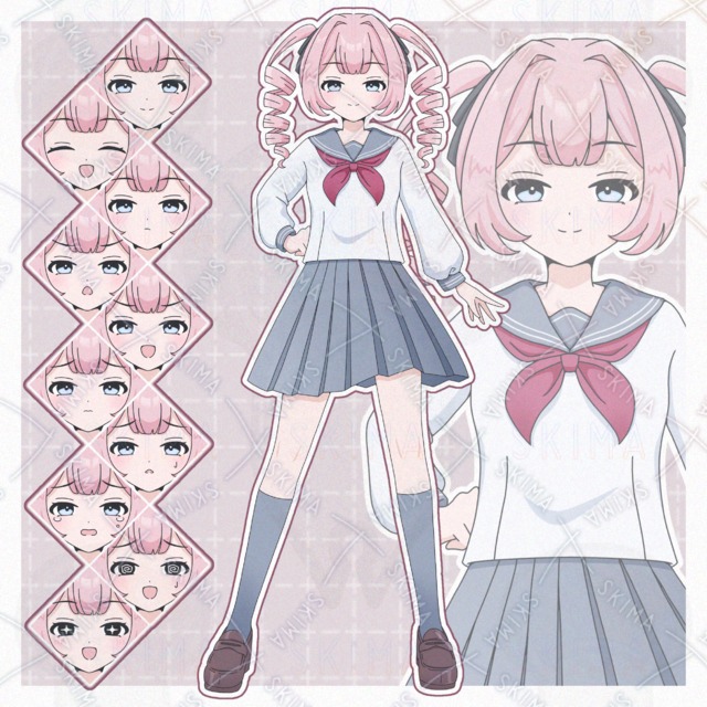 縦ロールツインテールの女子高生(表情10種)