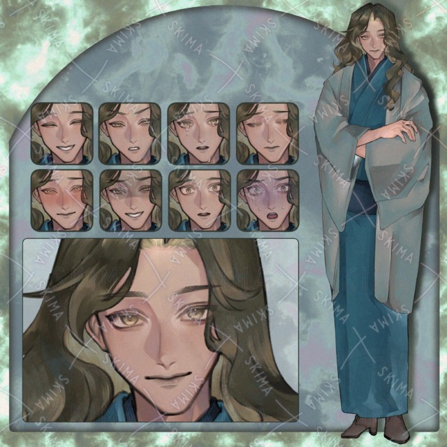 【表情差分9種】長髪着物の男性