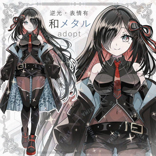 【逆光＆表情有】和風&times;メタルなファッションの女性【透過PNG】