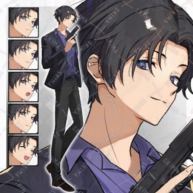 銃を構えた男性【表情差分5種 計6枚】