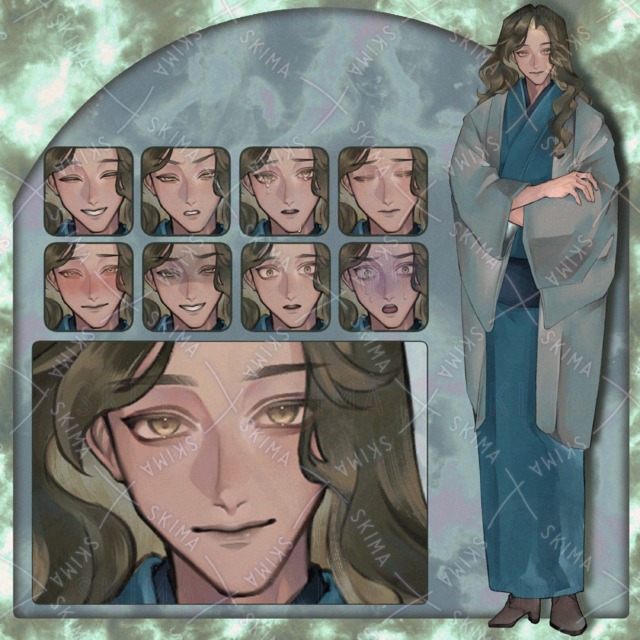 【表情差分9種】長髪着物の男性